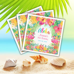 Aloha Tropische Flamingo Verjaardag Luau Papier Servet