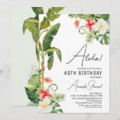 Aloha Tropische Floral 40th Birthday Invitation Kaart (Voorkant / Achterkant)