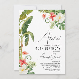 Aloha Tropische Floral 40th Birthday Invitation Kaart