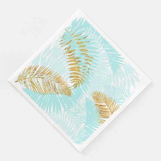 Aloha-Tropische goudmetalen Folie Aqua Palm Leaves Servetten (Hoek)