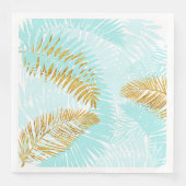 Aloha-Tropische goudmetalen Folie Aqua Palm Leaves Servetten (Voorkant)