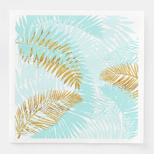 Aloha-Tropische goudmetalen Folie Aqua Palm Leaves Servetten (Voorkant)