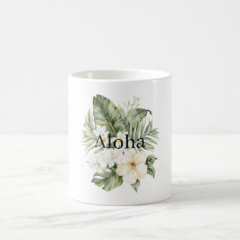 Aloha Tropische Groene Bladeren Witte Hibiscus Orc Koffiemok