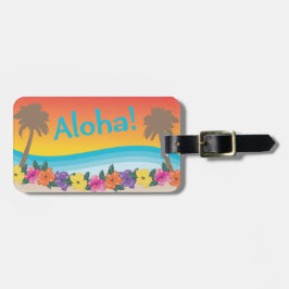 Aloha! Tropische Hawaiiaanse zonnestranscène Bagagelabel