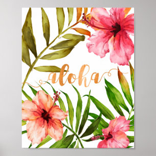 Aloha Tropische Hawaiian Floral Waterverf Poster