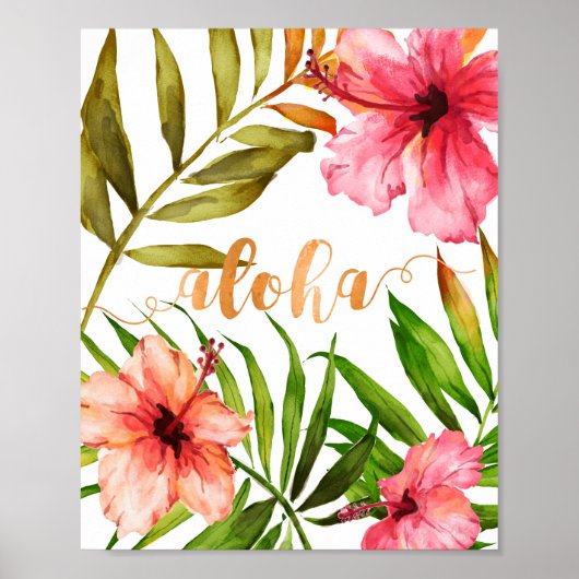Aloha Tropische Hawaiian Floral Waterverf Poster (Voorkant)