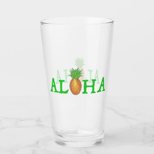ALOHA Tropische Hawaiian Island Pineappel Fruit Glas (Achterkant)
