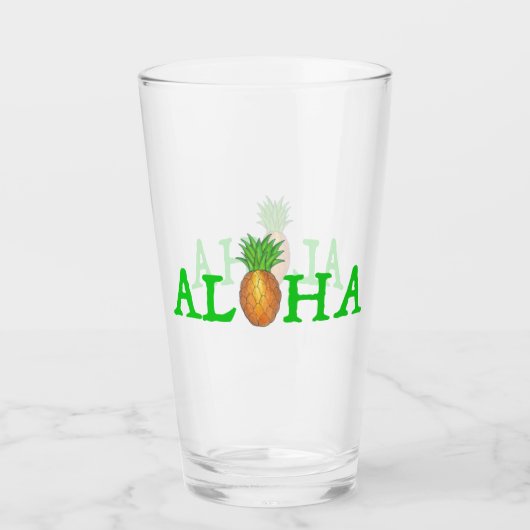 ALOHA Tropische Hawaiian Island Pineappel Fruit Glas (Voorkant)