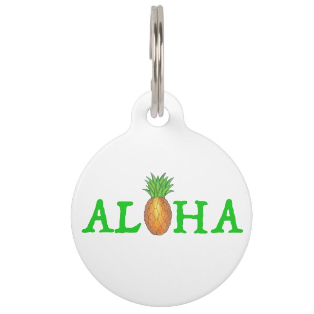 ALOHA Tropische Hawaiian Island Pineappel Fruit Huisdierpenning (Voorkant)