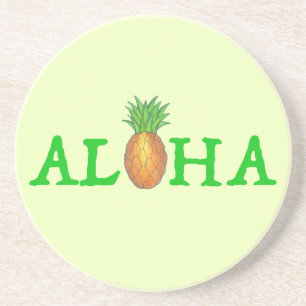 ALOHA Tropische Hawaiian Island Pineappel Fruit Zandsteen Onderzetter