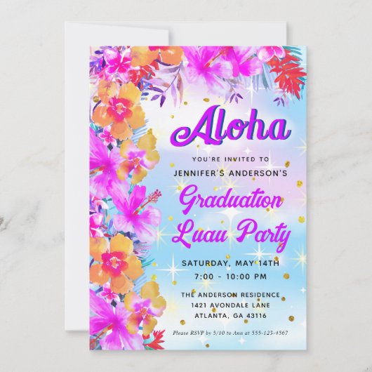 Aloha Tropische Hawaiian Luau Graduation Party Kaart (Voorkant)