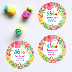 Aloha Tropische Hibiscus Bloem Luau Verjaardag Ronde Sticker