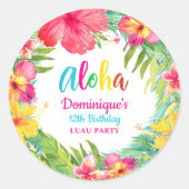 Aloha Tropische Hibiscus Bloem Luau Verjaardag Ronde Sticker (Voorkant)