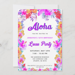Aloha Tropische Hibiscus Luau Birthday Party Kaart