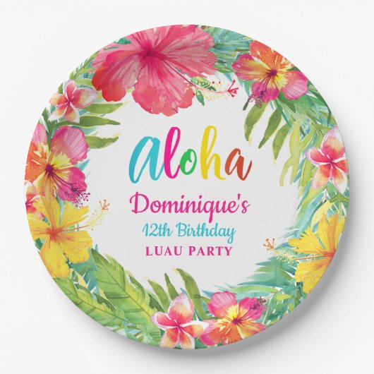 Aloha Tropische Hibiscus Luau Feest Verjaardag Papieren Bordje (Voorkant)