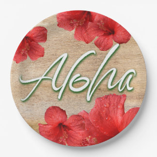 Aloha - Tropische Hibiscusbloem Hawaii Luau Papieren Bordje