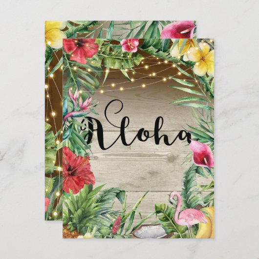 Aloha Tropische houtskoolbladeren en lichte zomer Aankondigingskaart (Voorkant / Achterkant)