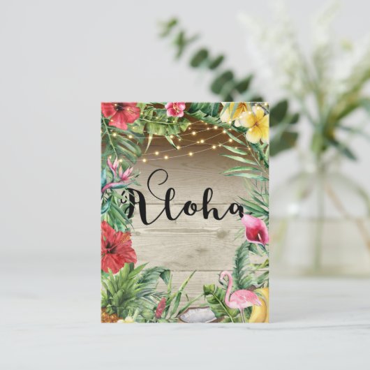 Aloha Tropische houtskoolbladeren en lichte zomer Aankondigingskaart (Staand voorkant)