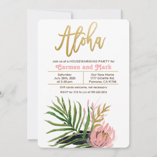 Aloha Tropische Huis Verwarmingsfeest Uitnodiging (Voorkant)