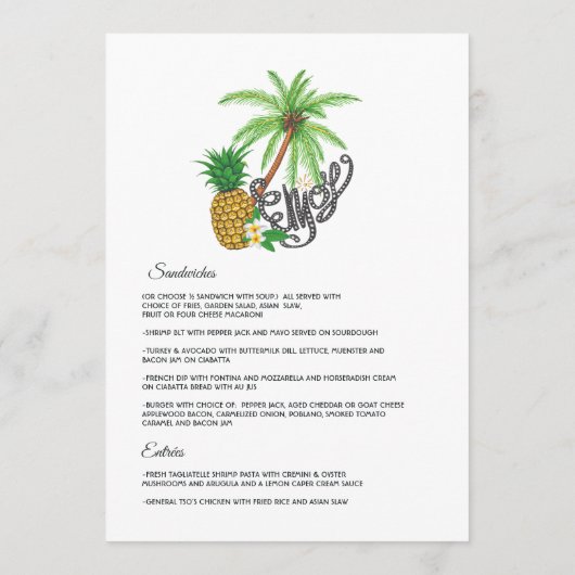 Aloha Tropische Luau Beach bruiloft Menu (Achterkant)