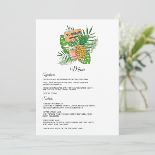 Aloha Tropische Luau Beach bruiloft Menu (Staand voorkant)