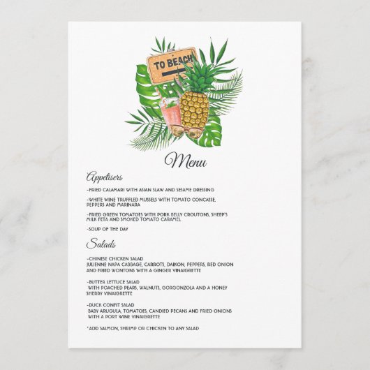 Aloha Tropische Luau Beach bruiloft Menu (Voorkant)