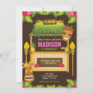 Aloha Tropische Luau Verjaardagsuitnodiging Bloeme Kaart