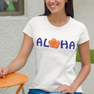 Aloha Tropische Oranje Hibiscus Blauwe Typografie Tri-Blend Shirt
