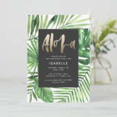 Aloha tropische palm en gouden scriptfeest save the date (Staand voorkant)
