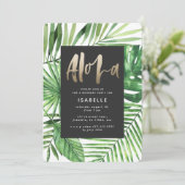 Aloha tropische palm en gouden scriptfeest save the date (Staand voorkant)