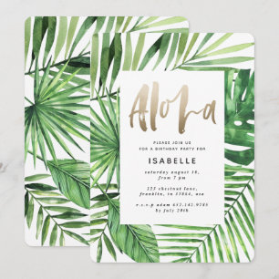 Aloha tropische palm- en goudscriptverjaardag save the date
