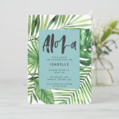 Aloha tropische palm en scriptverjaardagsuitnodigi save the date (Staand voorkant)