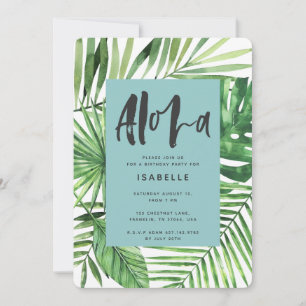 Aloha tropische palm en scriptverjaardagsuitnodigi save the date