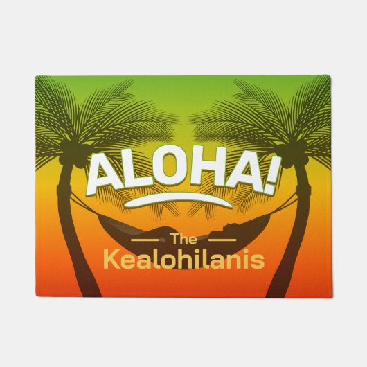 ALOHA Tropische Palm en Zonsondergang Deurmat (Voorkant)