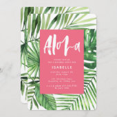 Aloha tropische palm & script roze girale verjaard save the date (Voorkant / Achterkant)