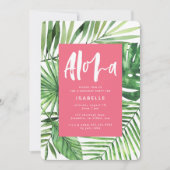 Aloha tropische palm & script roze girale verjaard save the date (Voorkant)