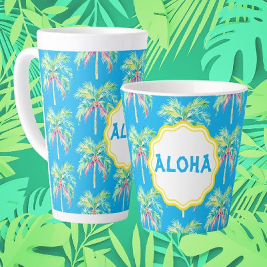 Aloha Tropische Palmboom Blauwe Latte Mok