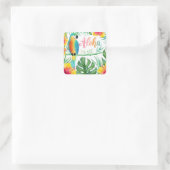 Aloha Tropische Papegaai Hibiscus Palmen  Vierkante Sticker (Tas)