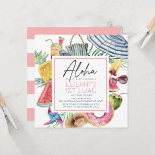 Aloha Tropische Parasol Roze Meisje 1e Verjaardag Kaart