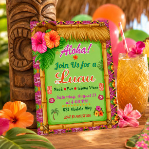 Aloha Tropische Roze Groene Luau Uitnodiging