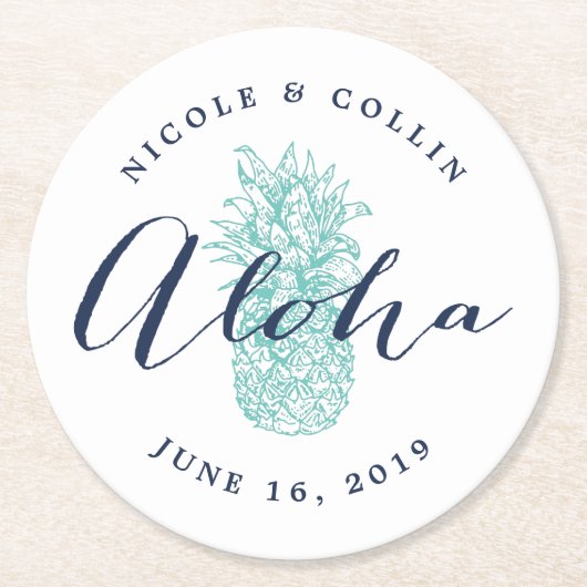 Aloha tropische Waterverf ananas Ronde Kartonnen Onderzetter (Voorkant)