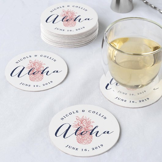 Aloha tropische Waterverf ananas Ronde Kartonnen Onderzetter