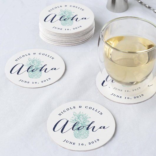 Aloha tropische Waterverf ananas Ronde Kartonnen Onderzetter