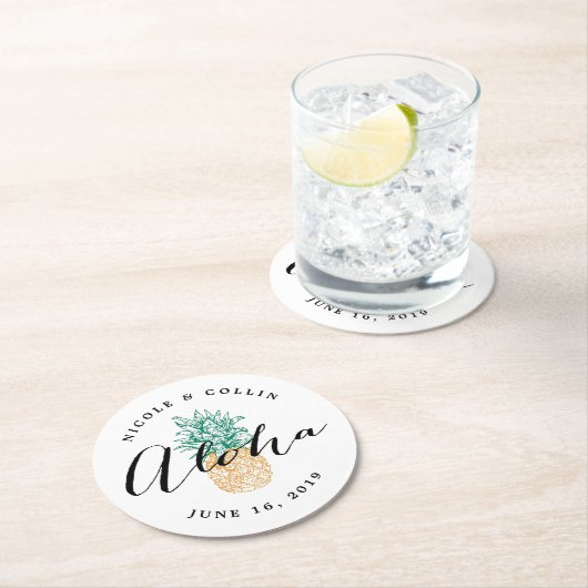 Aloha tropische Waterverf ananas Ronde Kartonnen Onderzetter (Insitu)