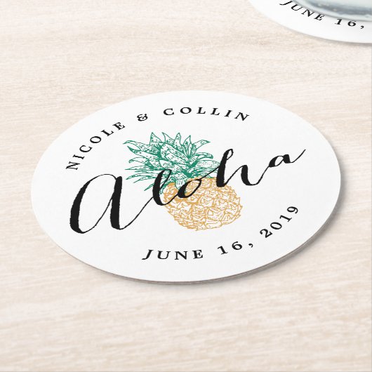 Aloha tropische Waterverf ananas Ronde Kartonnen Onderzetter (Gebogen)