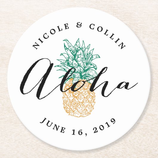 Aloha tropische Waterverf ananas Ronde Kartonnen Onderzetter (Voorkant)