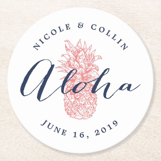 Aloha tropische Waterverf ananas Ronde Kartonnen Onderzetter (Voorkant)