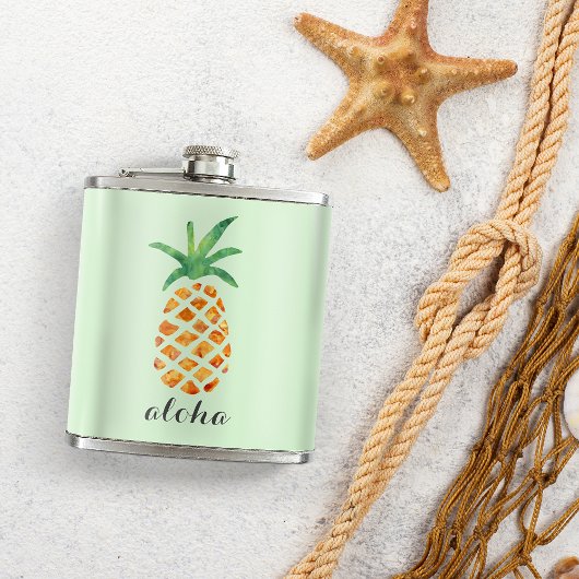 Aloha Tropische Waterverf Pineappel Gepersonalisee Heupfles