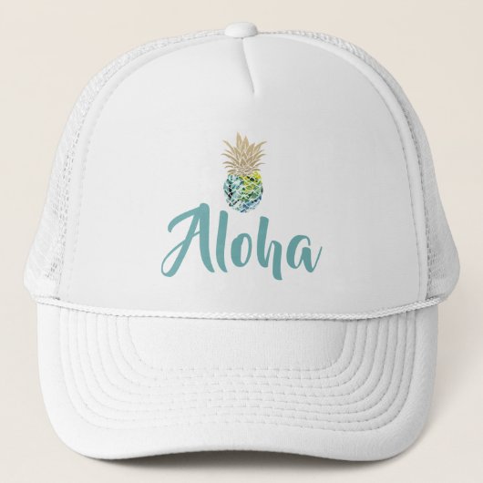Aloha Tropische Waterverf Pineappel Trucker Hat Trucker Pet (Voorkant)
