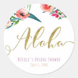 Aloha Tropische Zomer Bloem Bruiloft Feest Favor Ronde Sticker